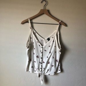 Floral Crop-Top, Button Down w/ Tie-Wild Fable: XL